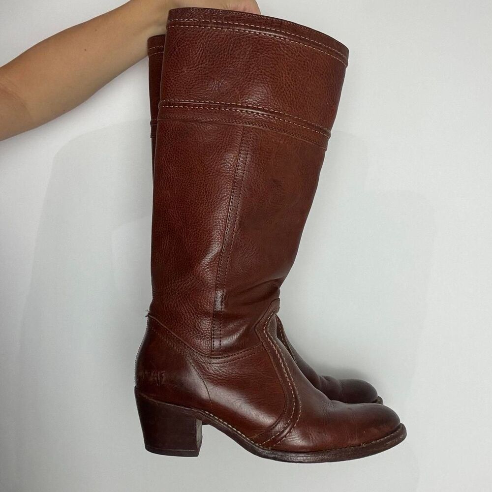 Frye Jane Vintage 90s Chestnut Tall Leather Boots Made in Mexico